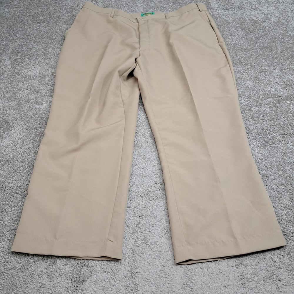Haband Fit-Forever Mens 46M Tan Khaki Flat Front Polyester Dress Pants 44x30